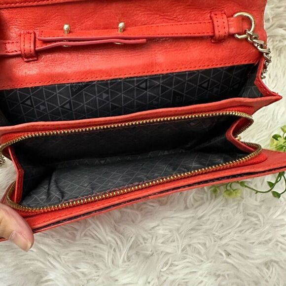Botkier Coral Orange Chevron Quilted Leather Flap Chain‎ Crossbody Clutch bag - Picture 7 of 10